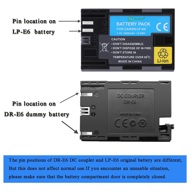 Gonine for Canon R6 Mark II Dummy Battery LP-E6 LP-E6NH