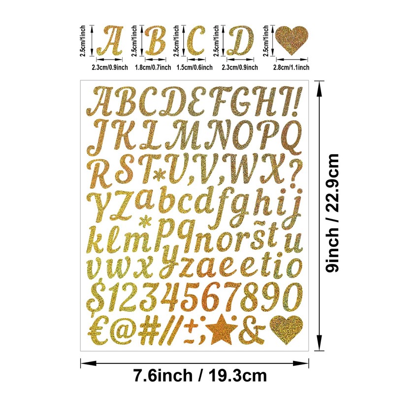 1 Inch Holographic Laser Letters Stickers,10 Sheets 880 Pcs Glitter