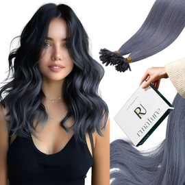 RUNATURE U Tip Hair Extensions Human Hair Light Blue Hair Extensions U Tip Human Hair 16 Inch U Tip Hair Extensions Light Blue U Tip Keratin Hair Extensions Human Hair for Highlight 20g 25s