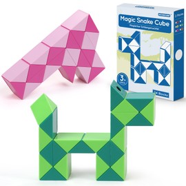 ECHOCUBE Magic Snake Cube, 2 Pack 24 Blocks Snake Speed Cube Party Bag Fillers for Kids, Twist Puzzle Toys Educational Snake Fidget Toys Party Favours (Green & Pink)