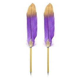 PATIKIL Feather Pen Quill, 2 Pcs Feather Ballpoint Pen Bulk Refined Vintage Feather Calligraphy Pen for Guest Signature Wedding Bridal Office Writing, Purple