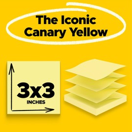Post-it (R) Super Sticky Pop-Up Notes, Canary Yellow, 3 in. x 3 in, 90 Notes Pad, 16 Pieces Pads