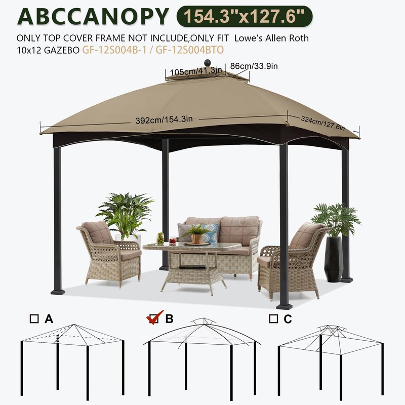 ABCCANOPY Gazebo Replacement Canopy Top for Lowe's Allen Roth #GF-12S004B-1,