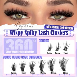 Fairy Lash Clusters 60D Wispy Eyelash Clusters Manga Individual Lashes Fluff Spiky Lash Extension with Spikes and Bottom Lashes Volume DIY Anime Cluster Eyelash Extensions(Long 12-22mm, 198Pcs)