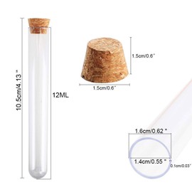 KINDPMA 100Pcs Test Tubes with Lids 12ml Test Tubes Plastic Test Tubes with Cork Transparent Storage Test Tubes Wedding Favour Bottles for Bath Salts Candy Seeds Beads Favours Scientific(10.5x1.4cm)