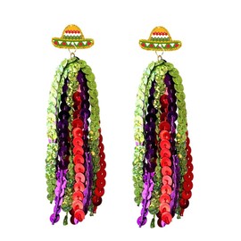 Cinco De Mayo Sequin Mexican Earrings for Women Layered Sequin Tassel Piñata Sombrero Earrings Mexican Holiday Jewelry-B