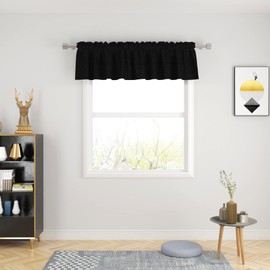 Valance Curtains Kitchen Short Small Mini Living Room 14 inches Long Linen Textured Black Bedroom Curtain Topper Valance 1 Panel Rod Pocket 72"x14"