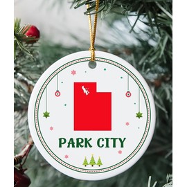 Park City UT Ornament for Christmas Tree Decorations City Travel Souvenir Gifts for Family - Housewarming Gift Park City Utah Ornament 3 Inch Plastic