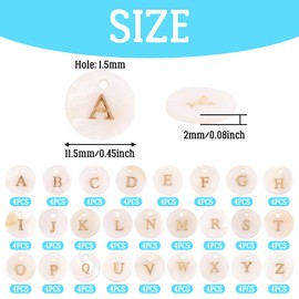 Cheriswelry 104pcs Freshwater Shell Letter Charms Gold Blocking Alphabet A~Z Flat Round Pendants Hanging Ornaments for DIY Word Message Initial Name Earring Necklace Jewelry Crafts Making 11.5x2mm