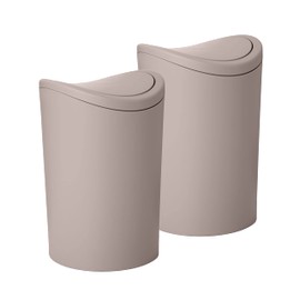 Superio Small Bathroom Trash Can with Lid, Modern Mini Waste Bin with Swing Lid (1 1/2 Gallon, 6 Liter) Plastic Garbage Can for Kitchen, Bathroom, Bedroom, Office, Under Desk (2, Taupe)