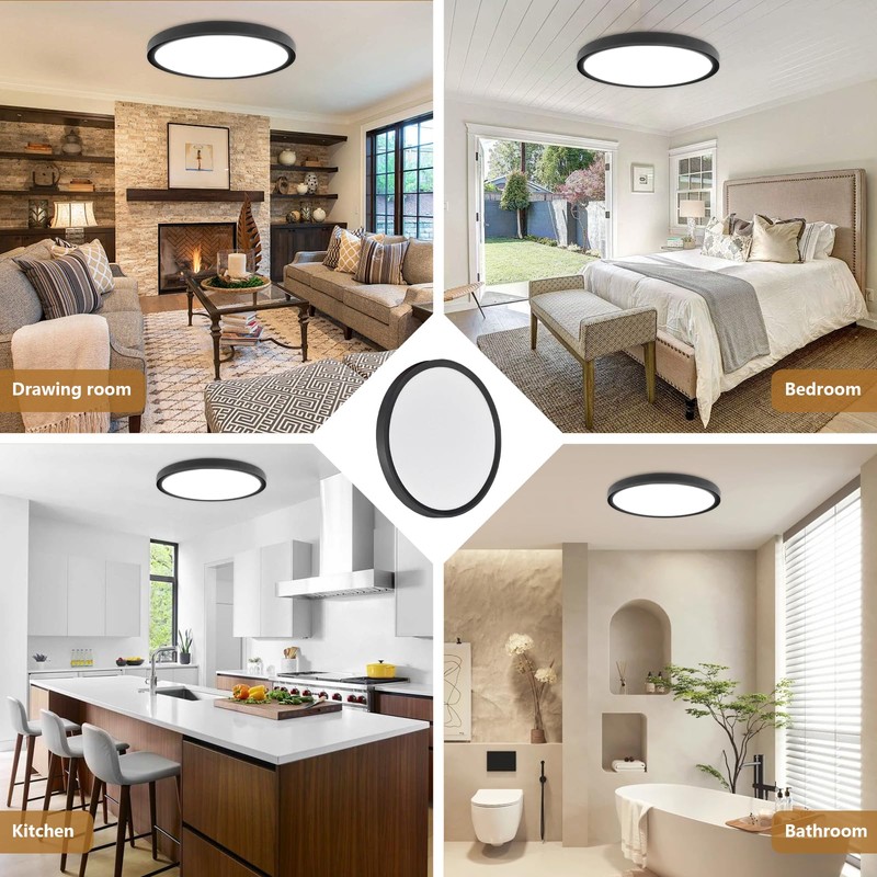 4PK 12 Inch LED Flush Mount Ceiling Light,24W, 2520LM, 3000K/4000K/6000K