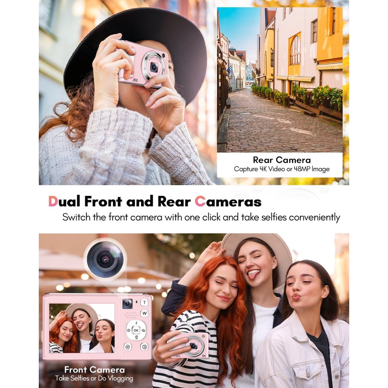 Digital Camera, 4K Autofocus Vlogging Camera with 32GB Card,48MP Point