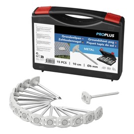 Set di 15 picchetti da campeggio (chiodi per tenda) in valigetta portaoggetti, picchetti in ferro lunghi 10 cm, con testa piatta, per il fissaggio di tende e tappeti