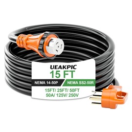 UEAKPIC 50 Amp Generator Extension Cord 15 Ft- Rated for 250V /12500W, NEMA 14-50P to SS2-50R Twist Lock Design, ETL Listed STW Generator Power Cords with Organizer for RV, Outdoor