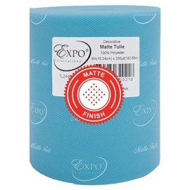 Expo International Decorative Matte Tulle, Roll/Spool of 6 Inch x 200 Yards, Polyester-Made Tulle Fabric, Matte Finish, Lightweight, Versatile, Washable, Easy-to-Use, Light Blue