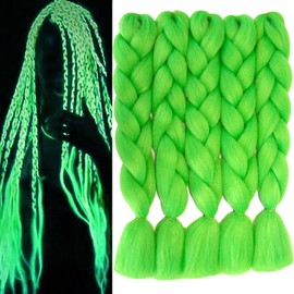 Green Braiding Hair Kanekalon Jumbo Braiding Hair Extenions Jumbo Braids Hair Glow in the Dark Braiding Hair