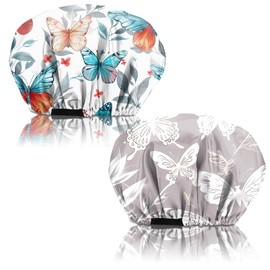 BHAHB 2PCS Satin Hair Bonnet Silk Bonnet for Sleeping Adjustable Double Layer Elastic Reusable Hair Caps Cute Aesthetic for Women Girls-Butterfly