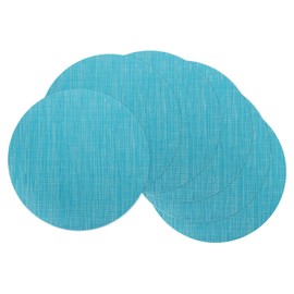 sourcing map 6 Pcs Placemats, 13.7 Inch PVC Placemats Round Braided Place Mats Non-Slip Heat Resistant Place Mats Washable Table Mats for Dining Table Bamboo Texture Surface, Blue