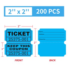 DGBDPACK 200 Raffle Tickets, 50/50 Double Ticket, Bold Numbers for Easy Reading, Ticket for Events,Class Reward & Prizes -Blue