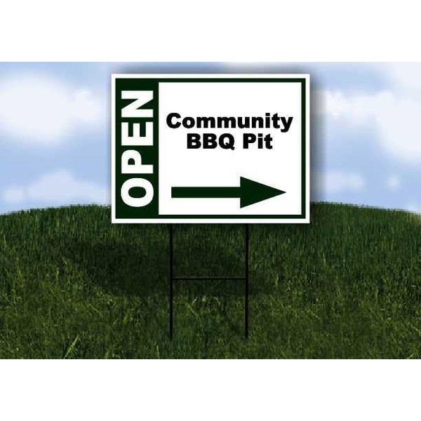 Community BBQ Pit Open Right Arrow Green Single Sided 18x24