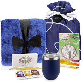 Get Well Soon Gift Basket - Get Well Gifts Care Package Includes Luxury Blanket Wellness Tea with Honey Insulated Mug Word Find Book, Pen Get Well Soon Gifts in Beautiful Bag (Blue)