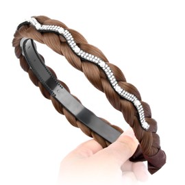 DIGUAN Wide Braid with Teeth Synthetic Hair Braided Headband Hairpiece for Women (Medium Brown-1 inch, Wide)
