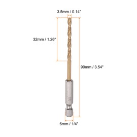 sourcing map 2 Pieces 1/4 Inch Hex Shank Bore Bits 3.5 mm Titanium Bore Bits Set M35 High Speed Steel Rotary Drill Bit 90 mm Long Full Grounding for Wood Stainless Steel Metal Plastic