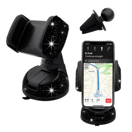 Suvnie Bling Car Phone Holder, 360 Degree Adjustable Crystal Auto Dashboard Air Vent Cell Phone Mount, Universal Car Phone Holder Mount for Windshield Dashboard and Air Outlet (Black)
