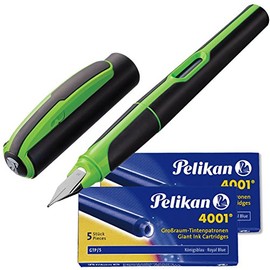 Pelikan Style Neon Fountain Pen – Nib Size M, Füller + 10 Patronen, Grün, 1