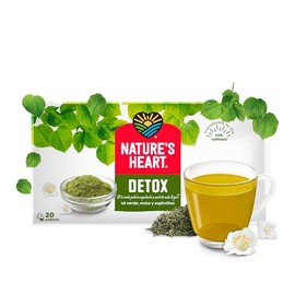 Nature's Heart Detox, Infusión Herbal para Hacer Té Verde, de Mate, Espirulina, Hinojo, y Hojas de Ginkgo con Antioxidantes Naturales, Caja con 20 sobres de 1.75 gramos c/u.