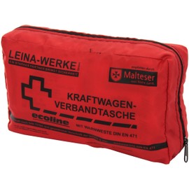 Leina-Werke 11052 KFZ-Verbandtasche Compact Ecoline mit Warnweste und Klett, Rot/Schwarz