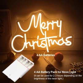 Merry Christmas Neon Sign Battery Operated Christmas Neon Signs for Wall Decor Acrylic LED Christmas Decoration Xmas Light Up Sign for Bedroom Living Room Window Christmas Lights