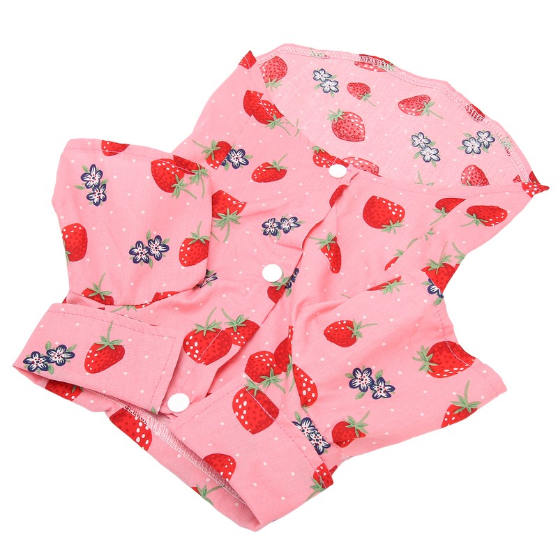 Dog Summer Shirts Cute Strawberry Print Turn Down Collar Snap