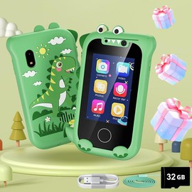 T-JERZENS Digital cameras, gifts for boys and girls aged 3-8, fake dinosaur toys, mobile phones, music, dual camera games, birthday gifts - Color: Blue-32GB