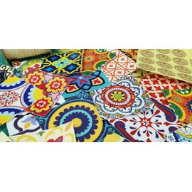 Mi Alma Different Random Styles Samples of 4 Units 4x4 Inch Backsplash Tile Stickers Talavera Tiles Stickers Bathroom & Kitchen Tile Decals Easy to Apply Just Peel and Stick