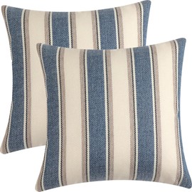 FSZhenZuan Pack of 2 Cotton Cushion Covers 45x45cm Decorative Blue Striped Throw Pillow Covers Boho Soft Pillowcases with Invisible Zipper for Couch Bed Living Room Home Decor