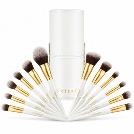 Makeup Brushes Set Professional & Beginner Friendly with Uniquely Designed Case, Soft Synthetic Bristles for Foundation Contour Blush Concealer Highlight Blending Eyeshadow, 12Pcs(Dark White)