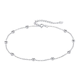 Hifeeled Anklet 925 Silver Women's Chain/Double Chain with Ball Beads Anklet Summer Barefoot Beach Anklets Adjustable | 22 cm + 4, Silver