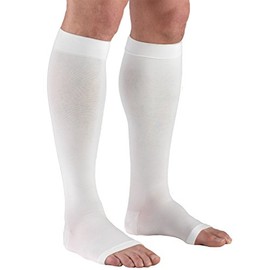 Truform 30-40 mmHg Compression Stockings for Men and Women, Knee High Length, Open Toe, White, Large