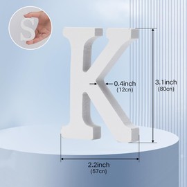 Wolwefa 3 Inch Wooden Letters, White Wood Letters,3 Inch White Wooden Alphabet Letters, Standing Letters Wood Unfinished Letter for Wall Decor Birthday Party Crafts Projects - K