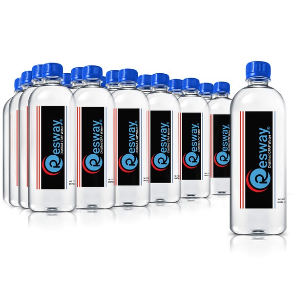 Resway Distilled Water | 24 Pack 16.9oz H2O Travel Bottles for Resmed, Respironics Machines, Personal Humidifier | Medical Supplies for Vacation | Clean, Travel-Friendly