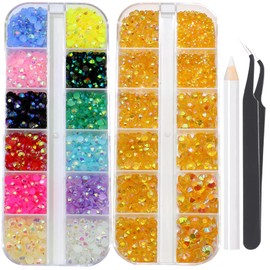 Resin Jelly Rhinestones for Crafting Bedazzling,Colorful Rhinestones for Nails Art+Yellow AB Nail Rhinestone and Gems,Nail Diamond Flatback Gems Crystals Charms for Nail Design DIY Makeup Decor