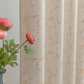 Taisier Home - Cortinas texturizadas de lino con estampado de lámina dorada, diseño de puntos geométricos, cortinas para guardería, habitación de juguetes, tratamiento térmico para ventanas, 2 paneles
