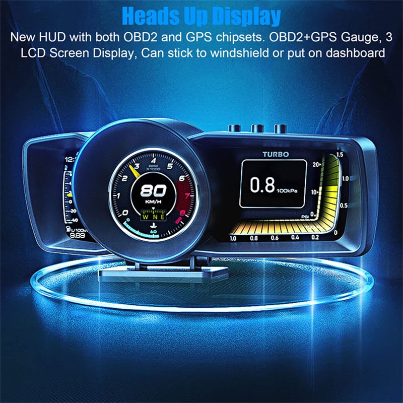 Car HUD Head Up Display, OBD+GPS Smart Gauge with Test
