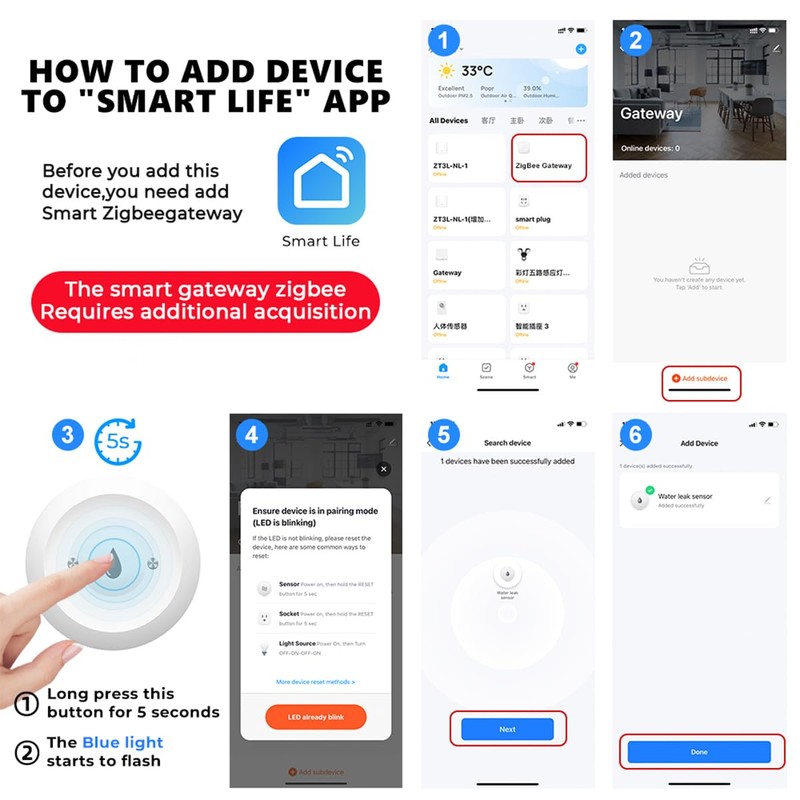 Acmerota Wi-Fi Water Leak Detector Smart Water Leak Sensor Zigbee
