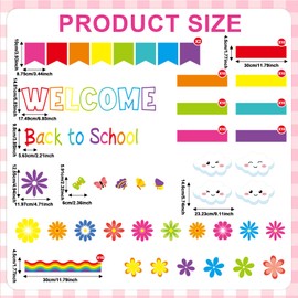 3D Back to School Bulletin Board Set Welcome Rainbow Classroom Decorations Classroom Flower Paper Cutouts for Cloud Paper Streamers Chalkboard Wall Door Decor Teacher Supplies