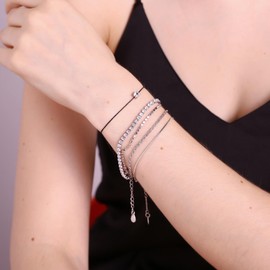 Winssigma Dainty Gold Chain Bracelets Set for Women, Silver Stackable Bracelets Gold Layered Bracelets Trendy Jewelry (Silver CZ)