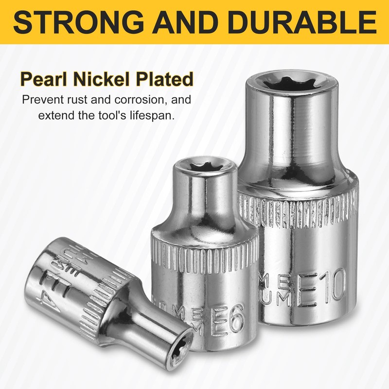 HARFINGTON 2pcs E-Torx Socket 3/8" Drive E10 External Torx Deep