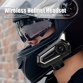 Asixxsix Auricular Bluetooth para Motocicleta, BT5.0 Intercomunicador Bluetooth para Motocicleta con Micrófono Tipo C Carga Casco Impermeable Soporte de Intercomunicador Llamadas Mano Libre