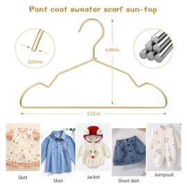 VWV 20 Pack Baby Hangers - 12.6 Inch Aluminum Non-Slip Kids Hangers for Nursery Toddler Clothing, Small Childrens, for Pants Coats Skirts (Gold)